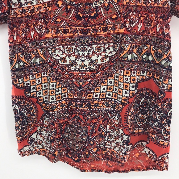 Lucky Brand Los Angeles, CA Orange Print Top Artsy Size Large Boho - Picture 4 of 10